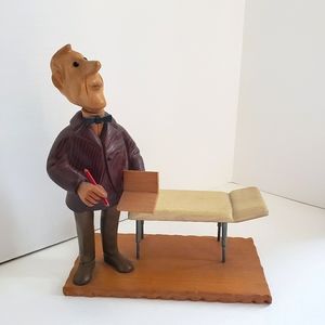 Italy Handmade Vintage carved wooden Psychiatrist Doctor figurine table bed 12"